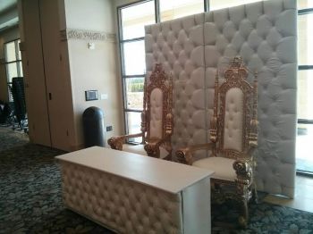 30"x60" White Leather Head Table With marching Backdrop